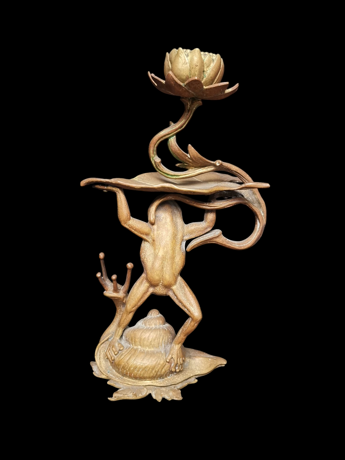 Frog and snail brass candle holders