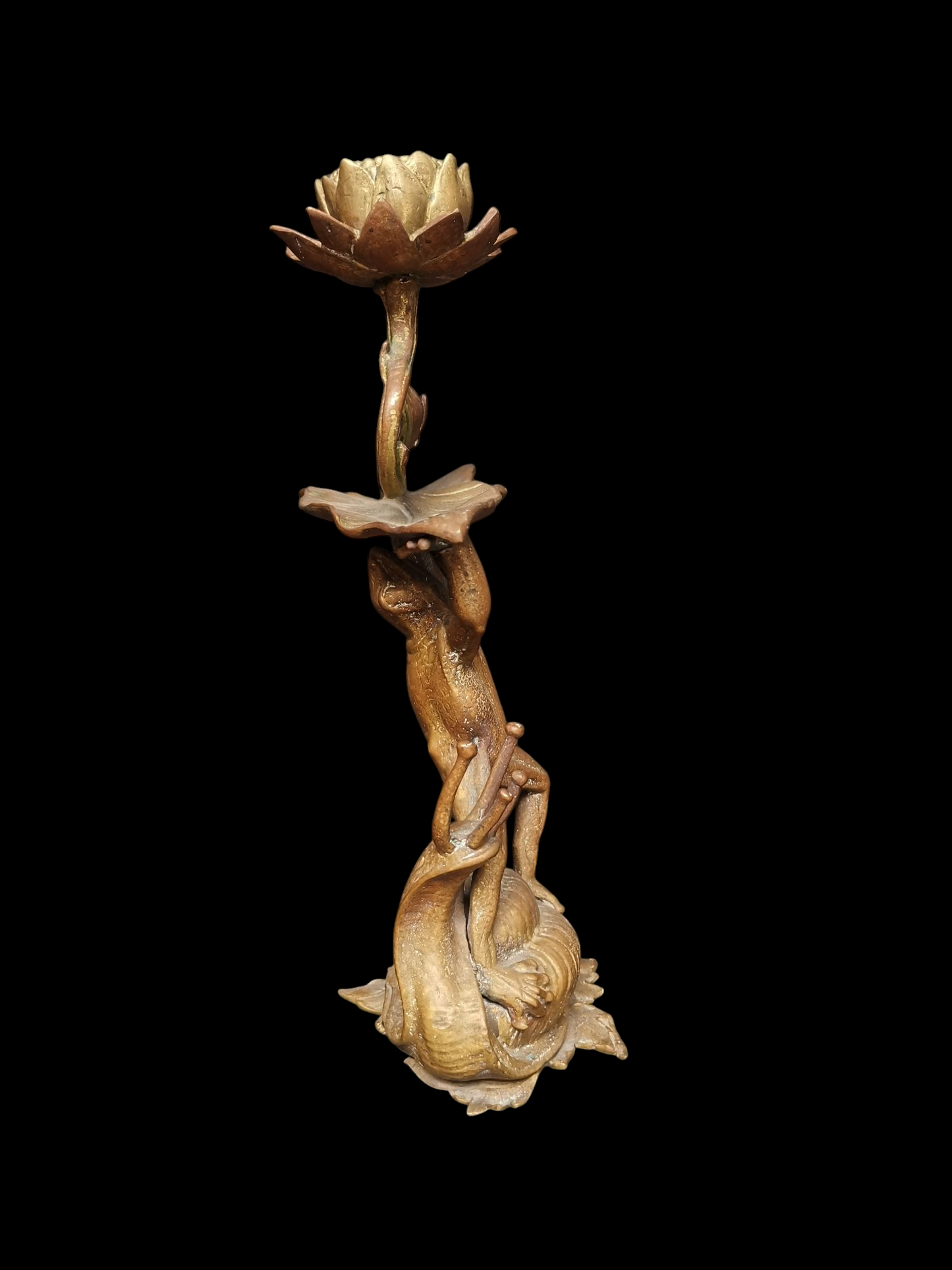 Frog and snail brass candle holders